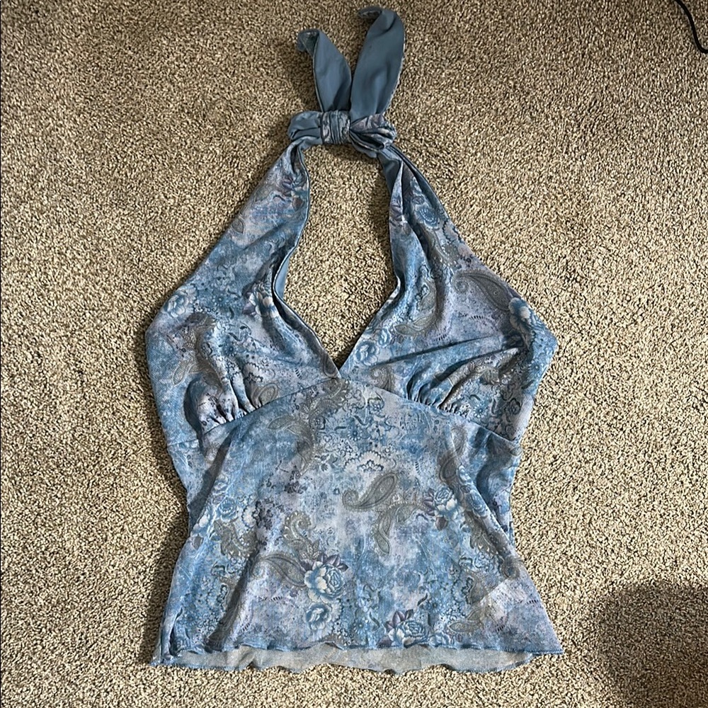 Blue Halter Top, (the top half is not see through, the bottom half is sheer) M/L